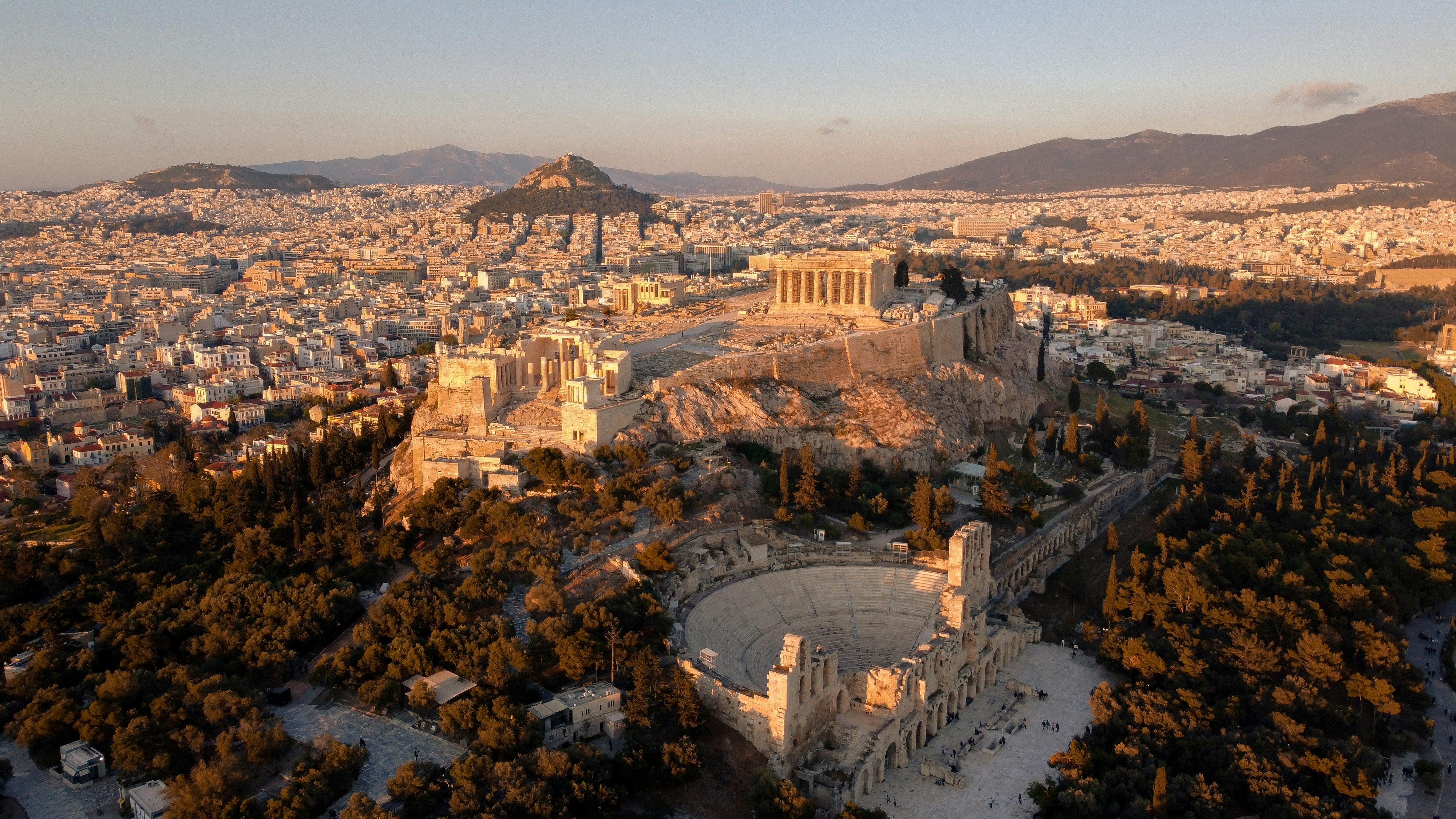 Athens at dusk from a distance