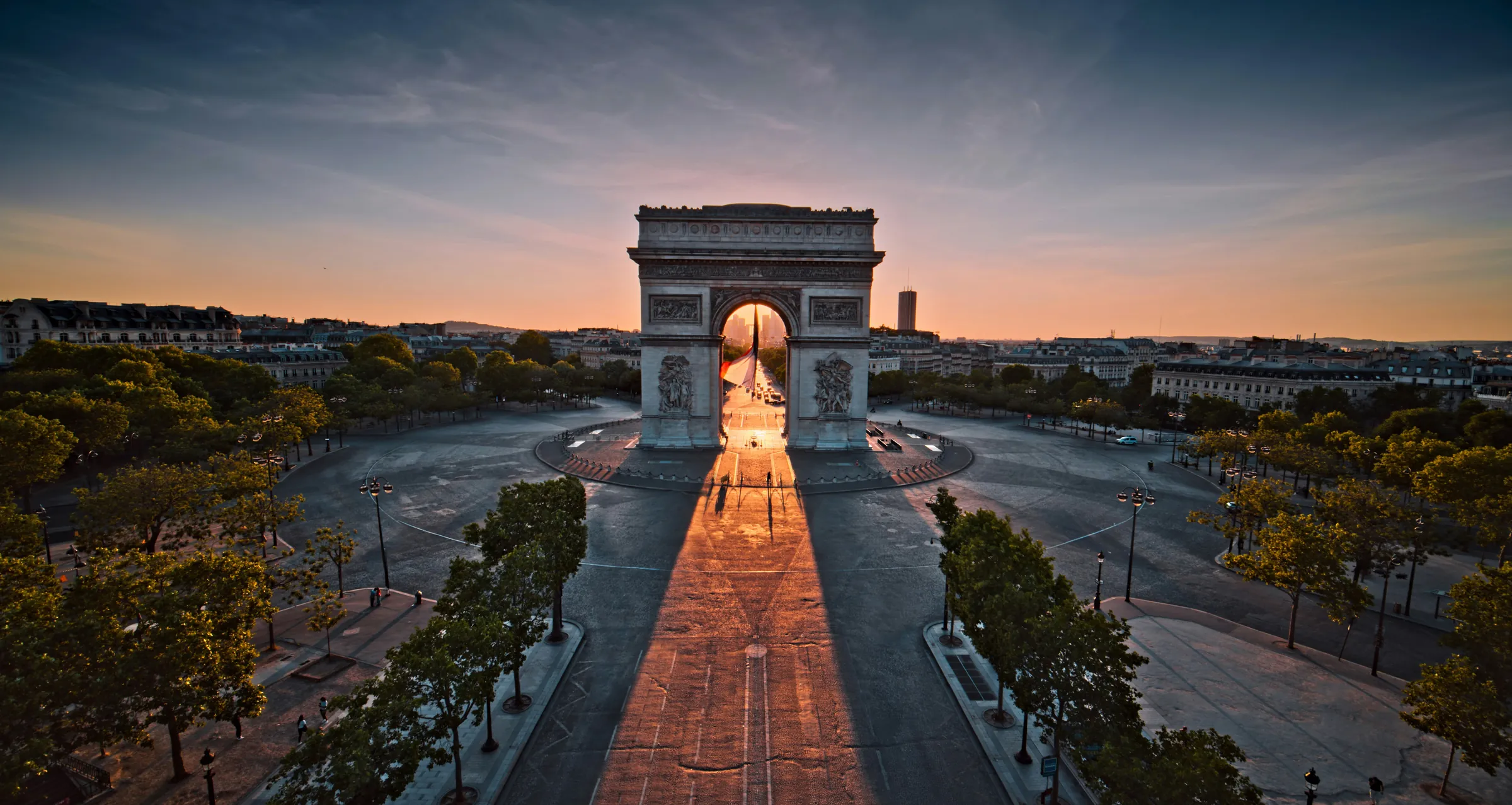 The Arc de Triomphe at dusk